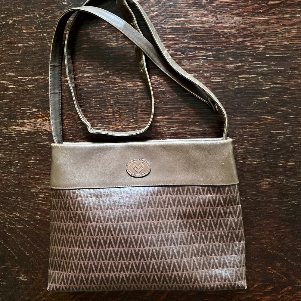Vintage Mario Valentino Monogram Brown Leather Crossbody Bag - Italy Circa 80s